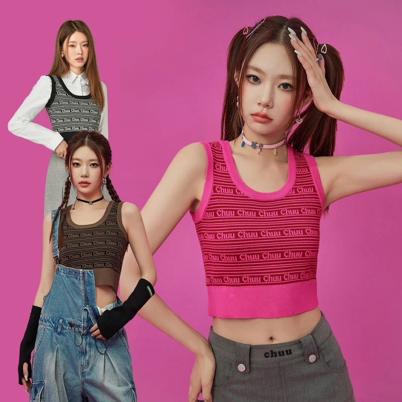 SH009【马琦尧专属】CHUU秋季女装字母个性撞色条纹休闲风背心-Y