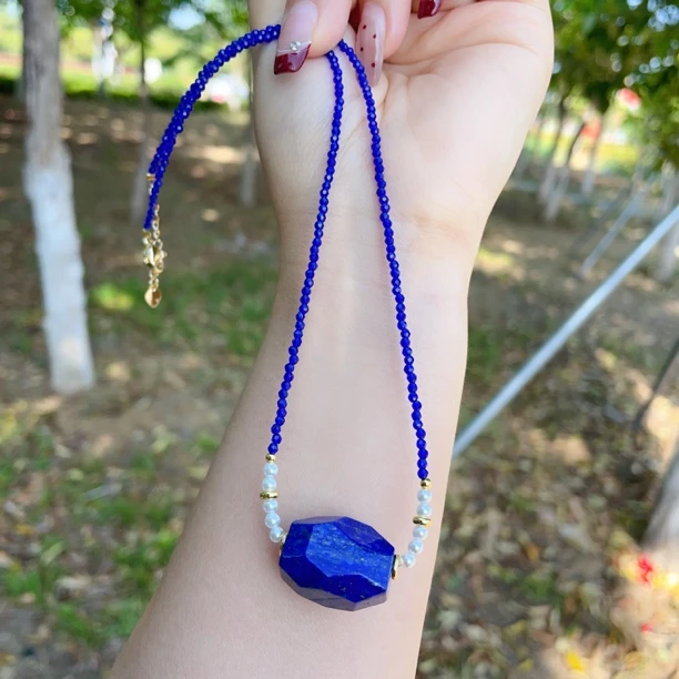 天然青金石项链 锁骨链 原创设计随形青金石节日礼物时尚女款