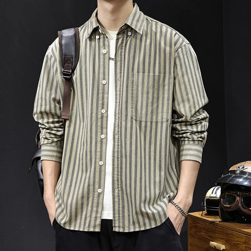 MR.MUDI/穆迪先生秋季新款条纹衬衫男士长袖高端纯棉潮牌外套春秋