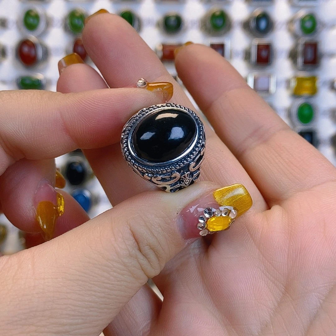 和田玉戒指银S925镶嵌