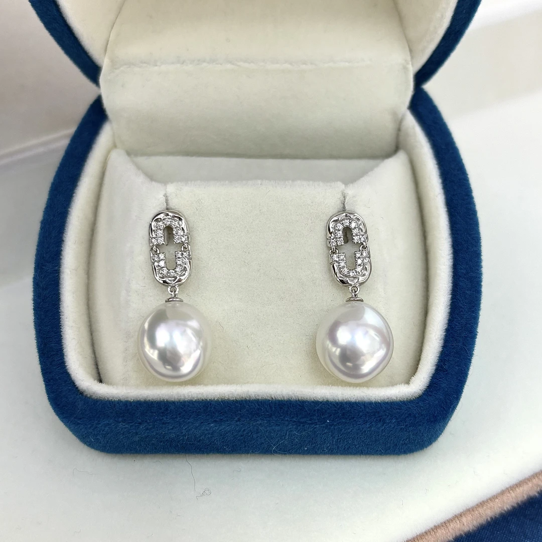 【白日梦】11-12mm灵动澳白耳钉18k金澳洲进口海水珍珠超炫3A宝石光