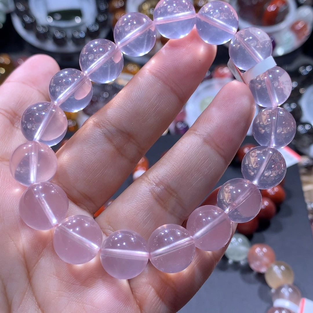 未镶嵌手链水晶粉水晶12mm全净体