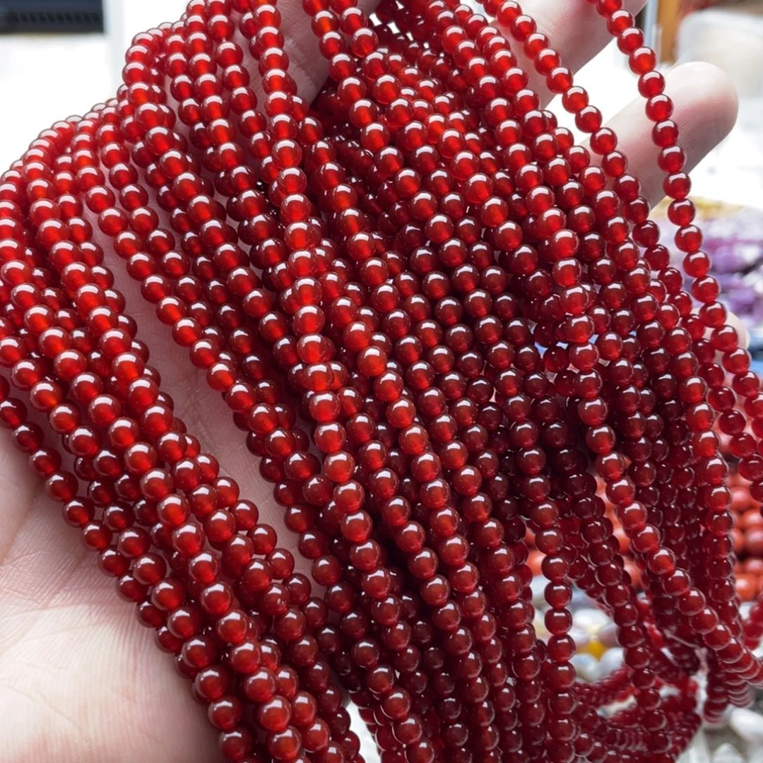 玛瑙/玉髓未镶嵌珠宝半成品一条装卡4mm红玛瑙圆珠