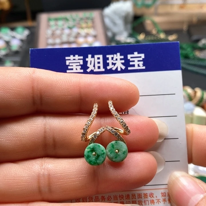 翡翠耳饰合金绿平安扣耳环