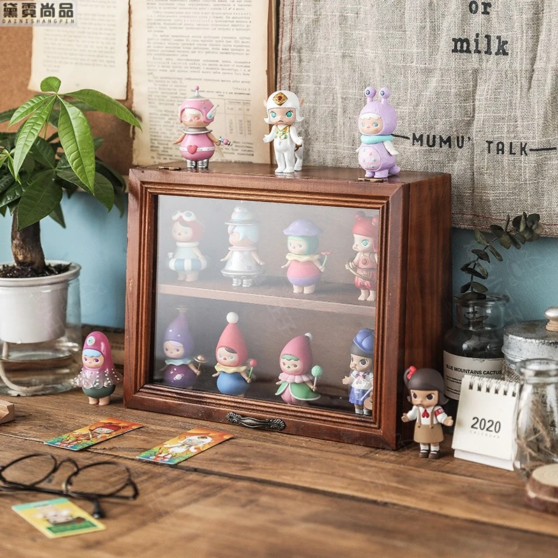 盲盒收纳展示架手办泡泡玛特展示盒木质公仔柜玻璃popmart收纳盒