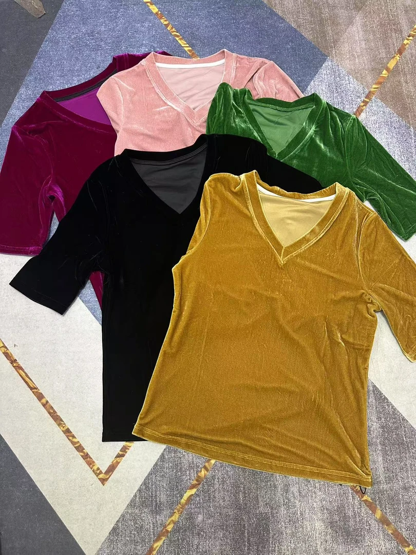 时尚丝绒彩色短袖