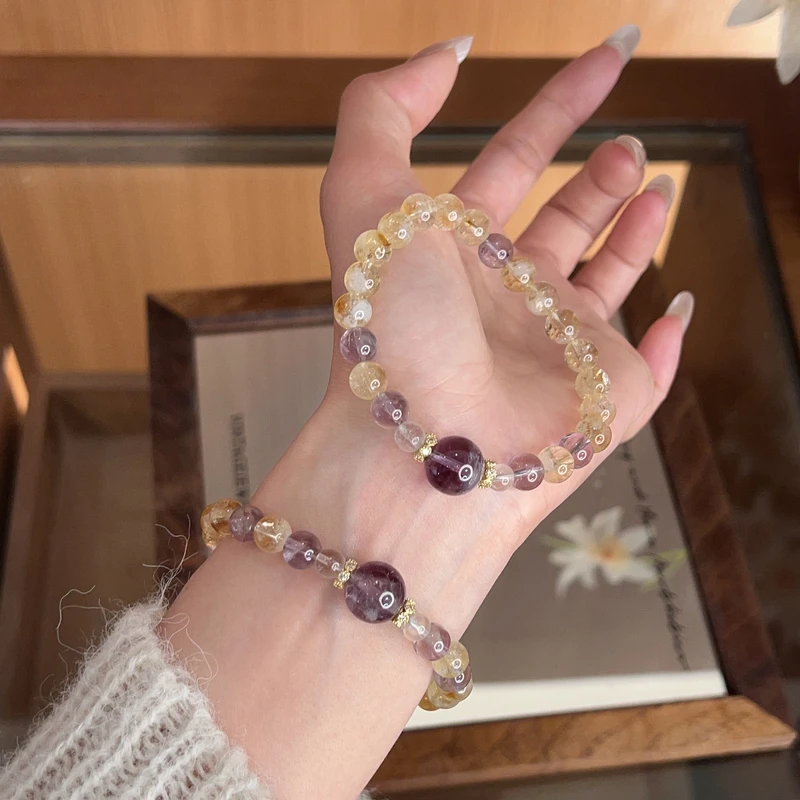 【日富一日】黄塔晶8mm+紫水晶+白水晶手串天然水晶ZAAA502