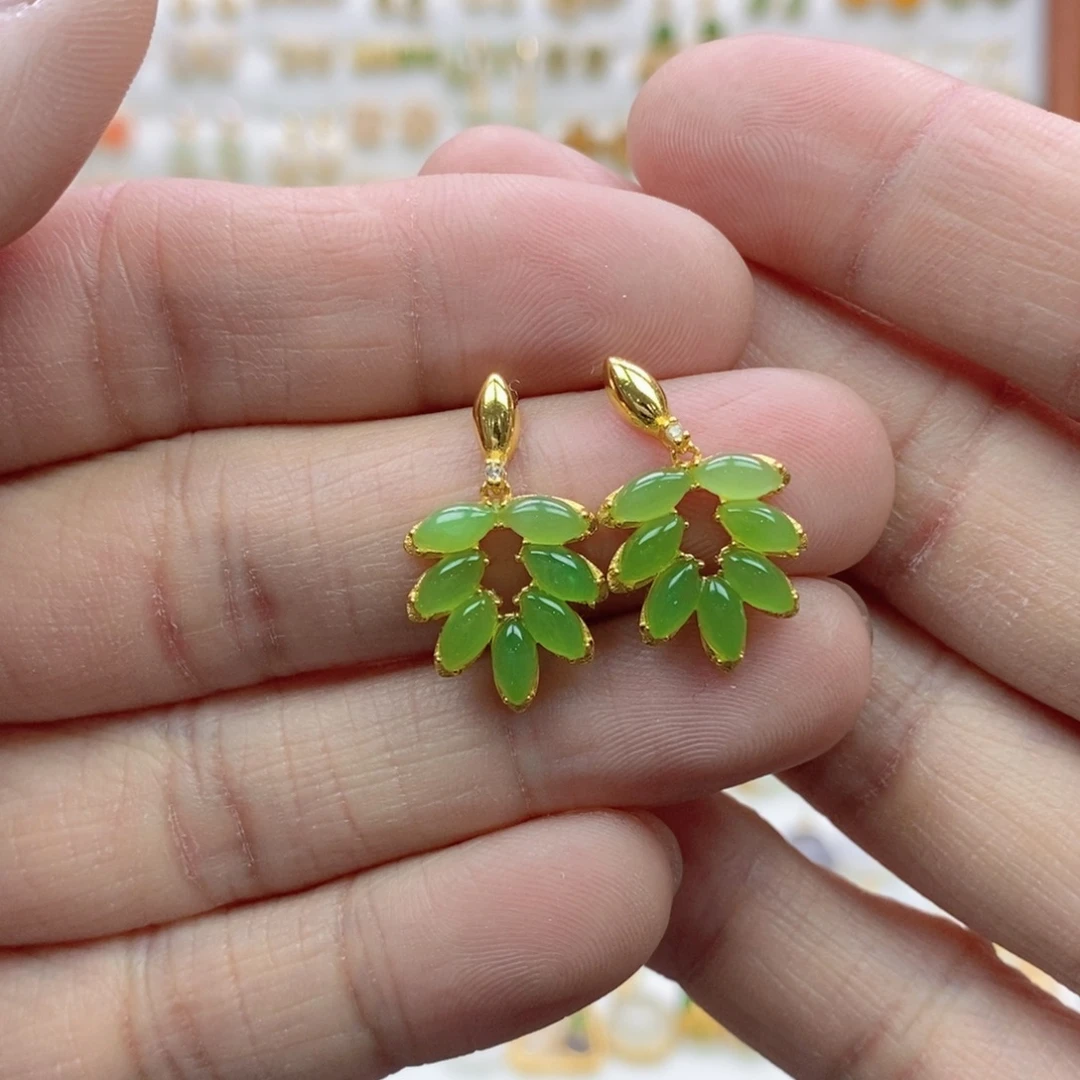 和田玉银S925镶嵌耳饰