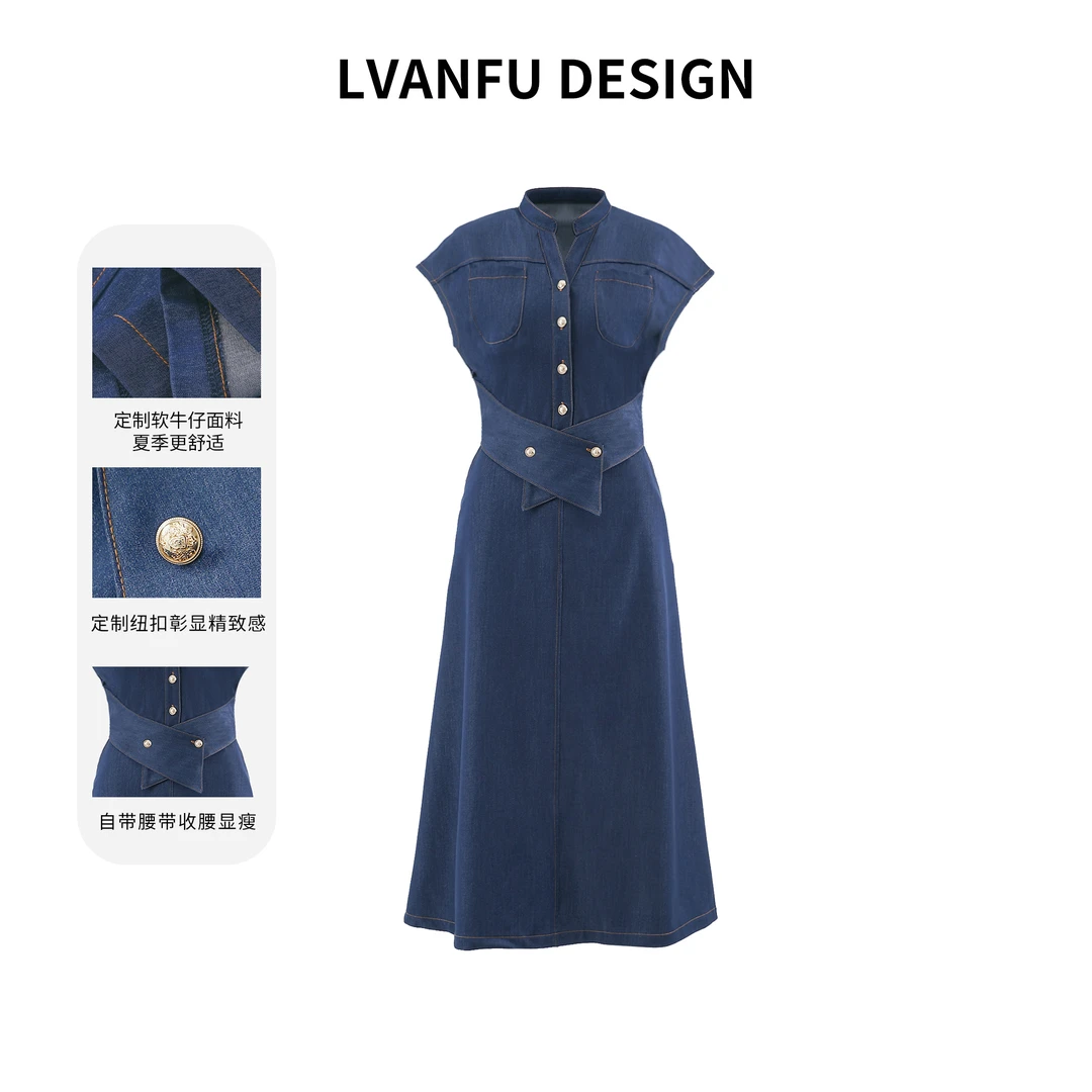 依凡芙夏季新款设计款收腰显瘦软牛仔连衣裙JY679A