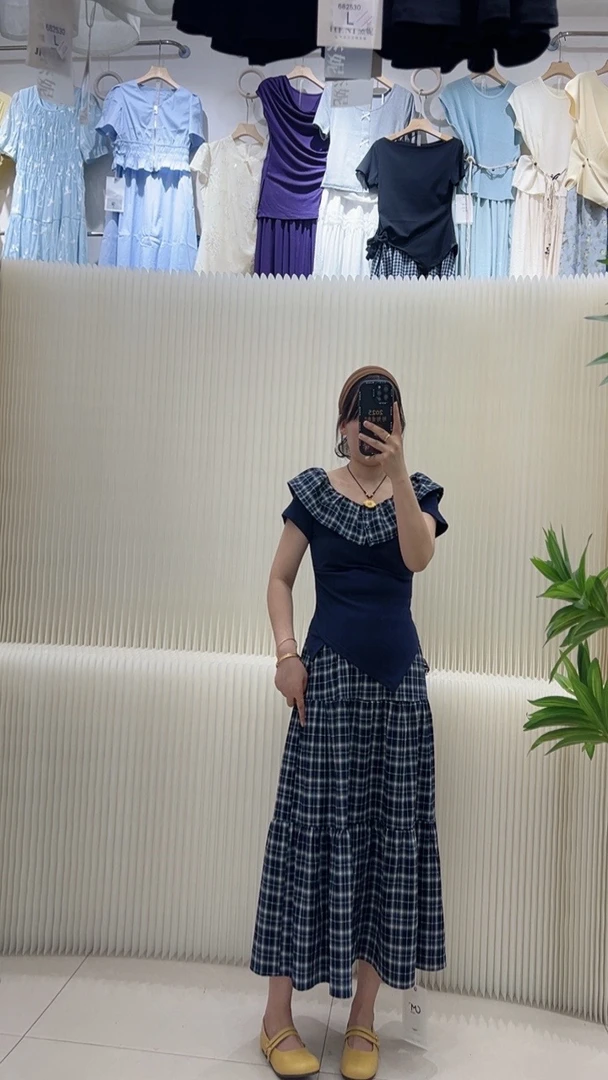 （王倩家）格子拼接套裙