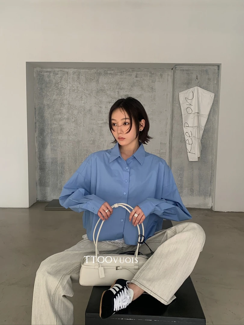 福秒-休闲翻领短款长袖衬衫（TOO8822030#）TOO