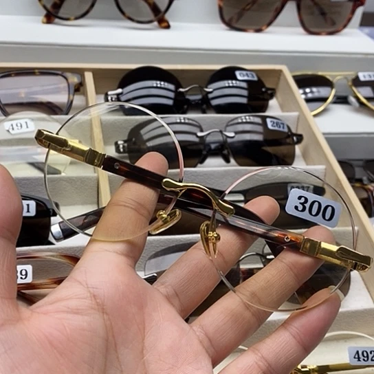 无框款纯天然石头水晶眼镜