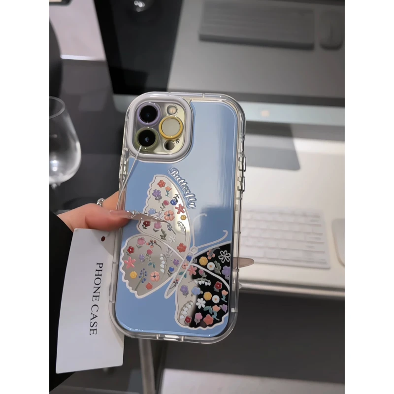 花朵蝴蝶适用苹果17pro手机壳16pm镜面oppo华为p80奶油oppo小米15