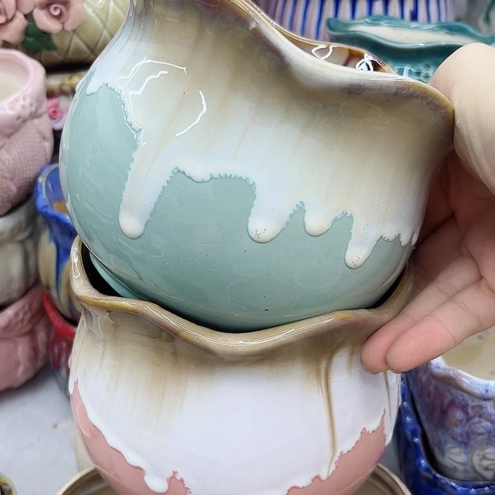 多肉绿植陶瓷花盆9.9包邮，有孔