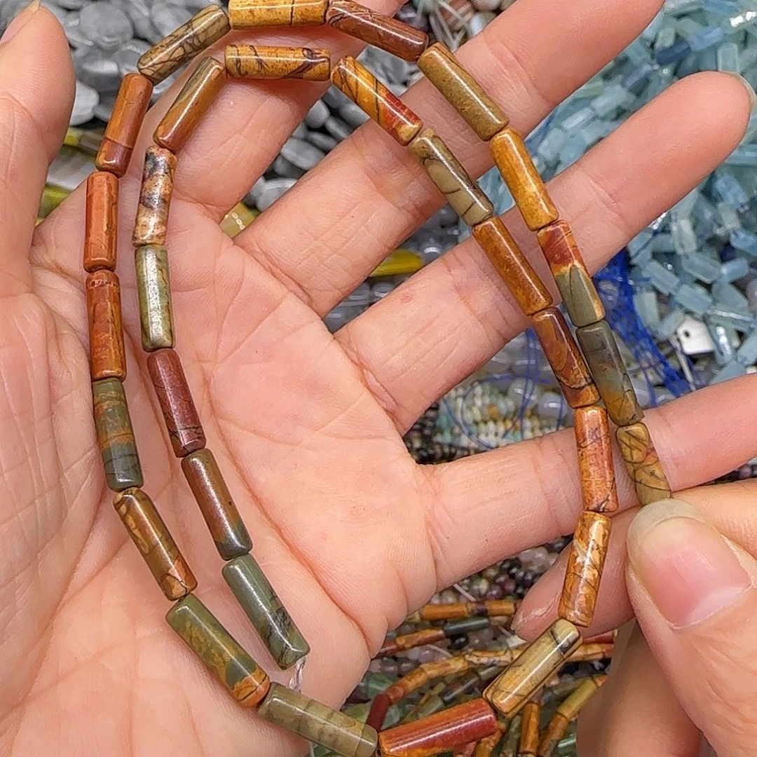 玛瑙/玉髓合金珠宝半成品毕加索石4-13mm管珠一条