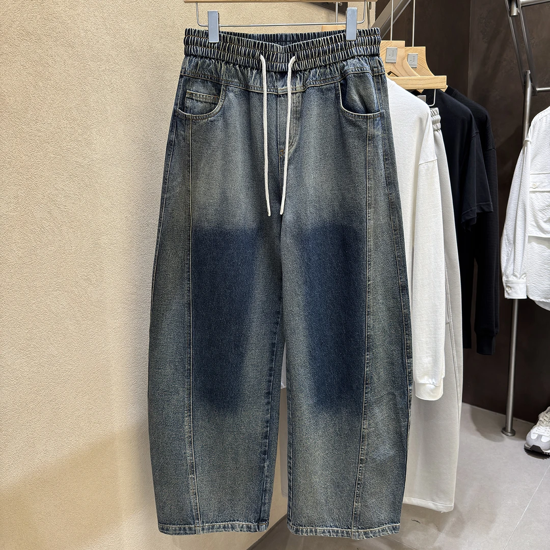 痞帅之首！阔腿弯刀裤！无di质感！东莞货立裁男士宽松牛仔裤9188