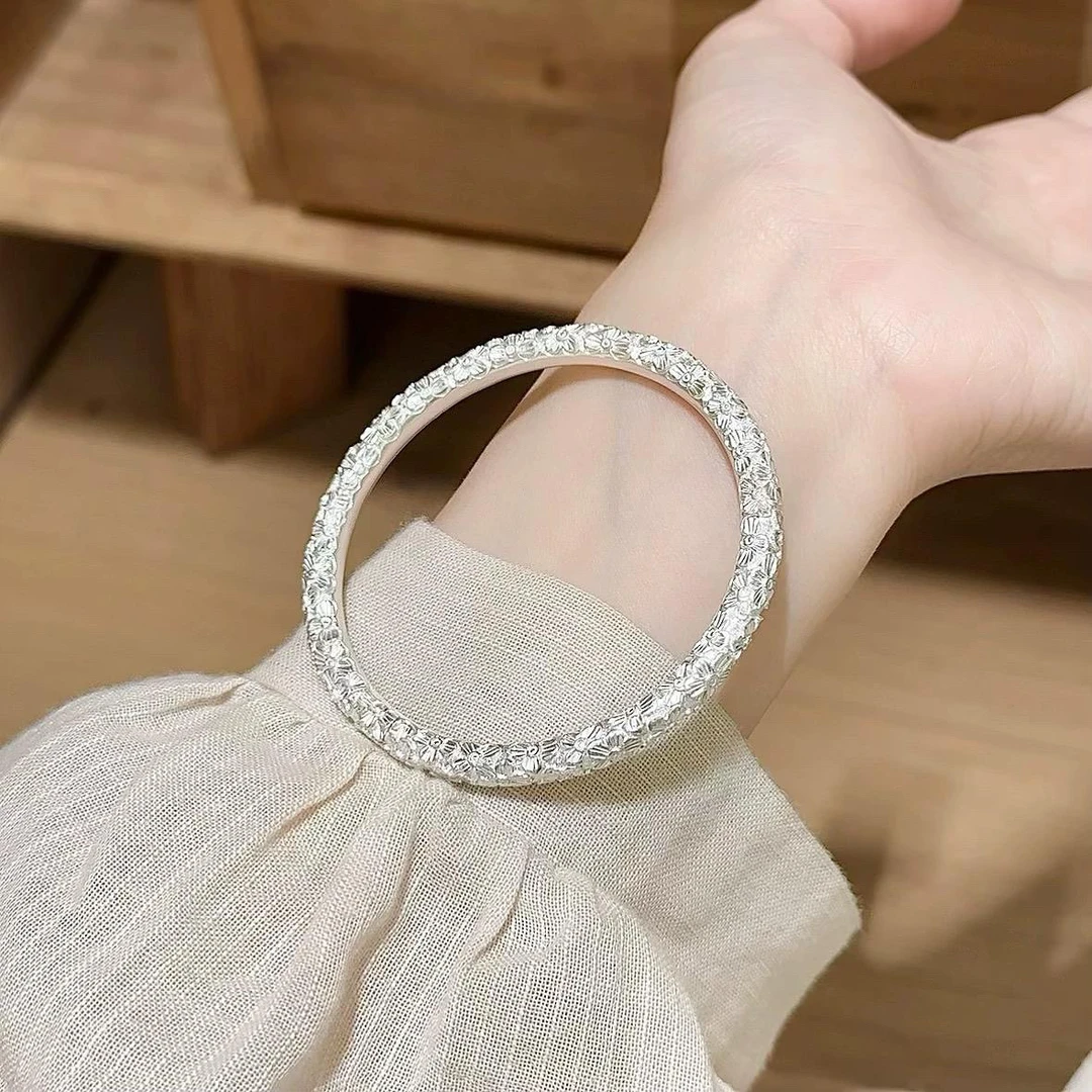 足银手镯 足银999.9闭口梅花探窗实心手工雕刻梅花朵朵SX046