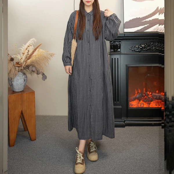 肉肉家 2025夏季新款时尚休闲大码条纹连衣裙8935（欢）