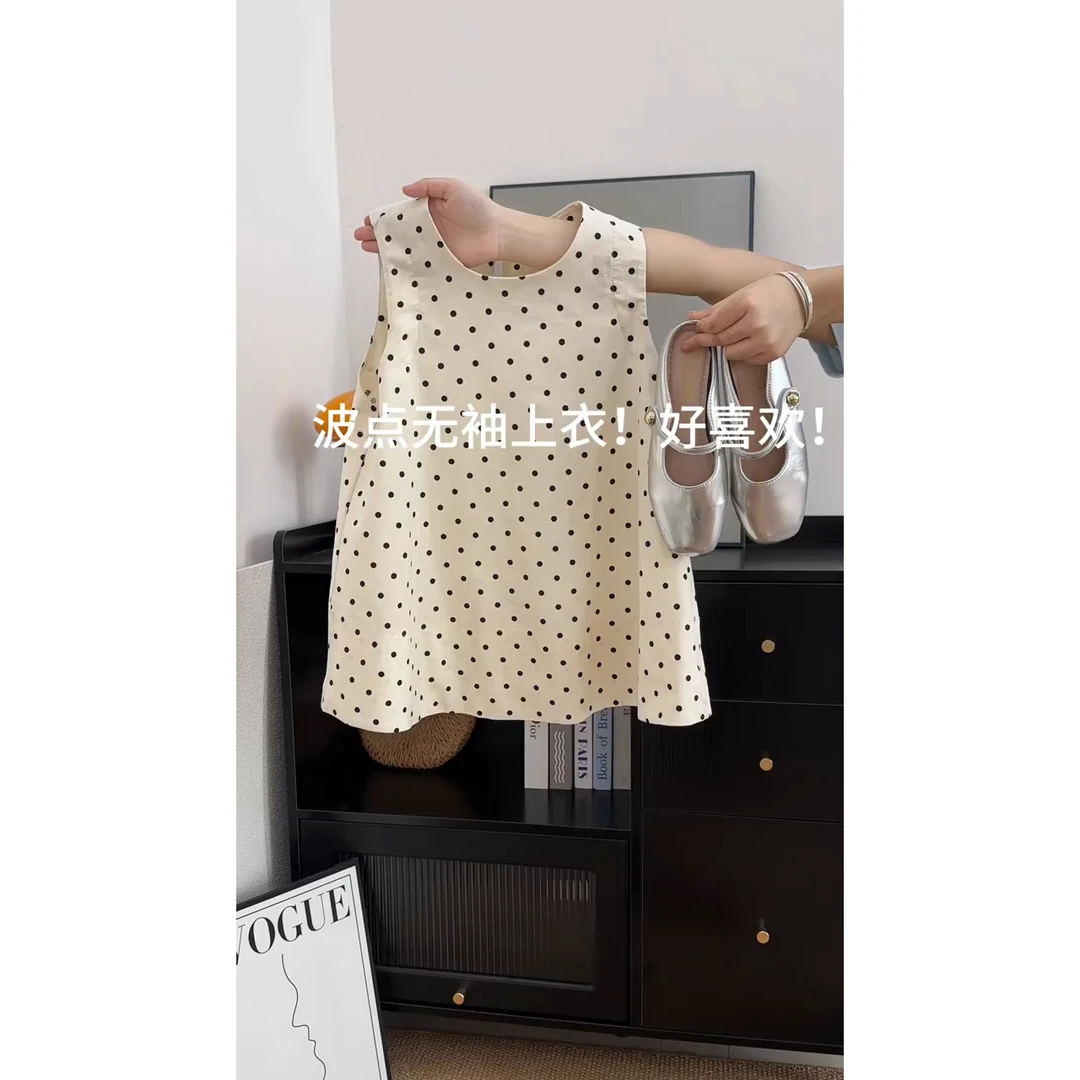 甜美无袖上衣女2025夏季新款宽松显瘦波点小衫百搭气质穿搭衬衫