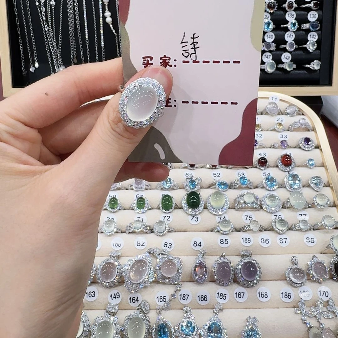 蛇纹石玉银S925镶嵌戒指戒指