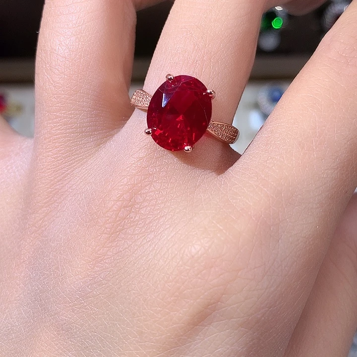 925银鸽血红戒指玫瑰金