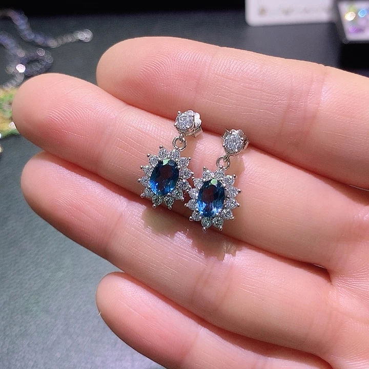 托帕石银S925镶嵌耳饰