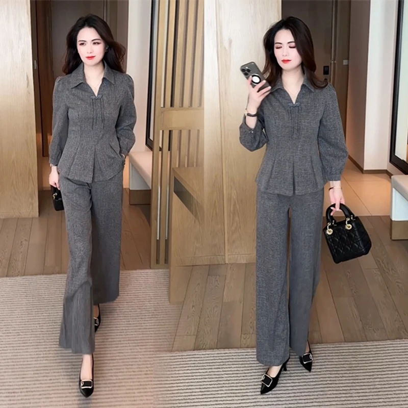 春秋新款时尚洋气气质休闲显瘦洋气减龄盘扣套装长袖女神范轻熟