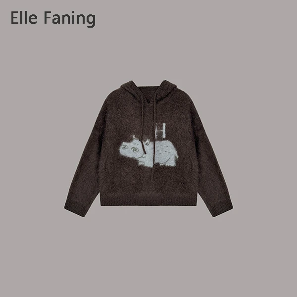 芒果优选-萌趣河马 重磅羊毛羊绒拉绒套头连帽针织衫