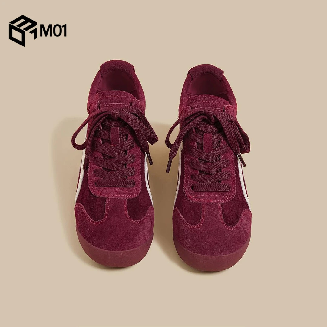 M01秋冬季新款内增高德训运动板鞋女红色休闲老爹潮鞋爆款阿甘鞋
