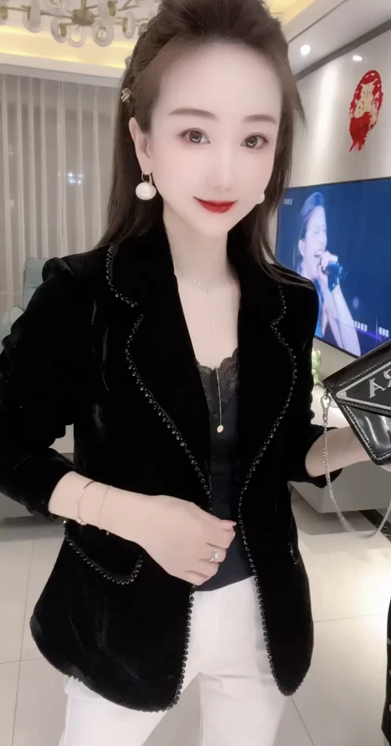 西装领长袖秋季薄款轻熟风短外套一粒扣常规显瘦气质网红洋气时尚