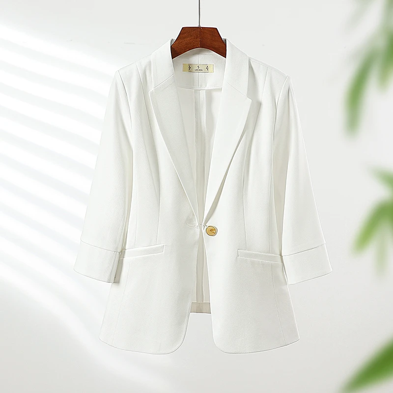 白色小西装外套女春夏薄款七分袖时尚气质设计感韩版修身西服2502