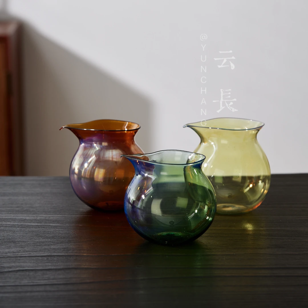 云长熏银汽化纯手工吹制玻璃公道杯耐热匀杯高温茶海炫彩分茶器具