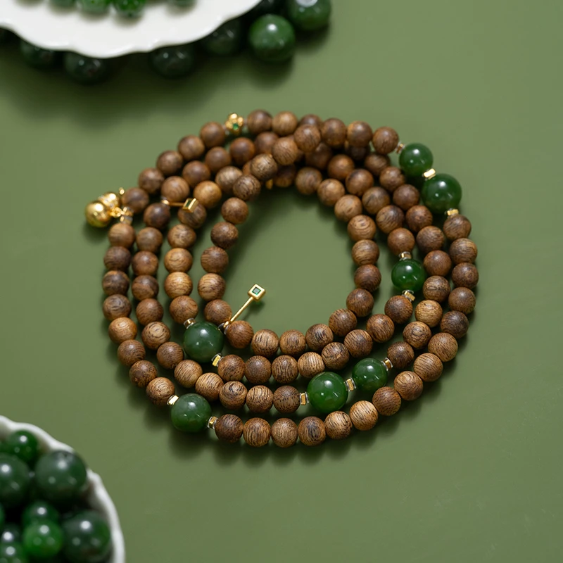 XIANYUAN/仙源 沉香莺歌绿奇楠95分结香6mm*108碧玉颗多圈手串