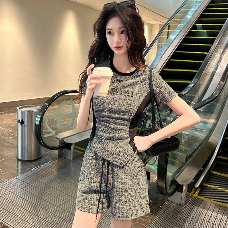 韩版时尚气质女夏两件套设计感短裤高端洋气小个子炸街收腰套装女