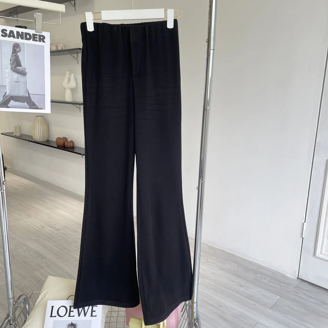 芊芊大码气质纯色松紧喇叭裤休闲百搭显瘦时尚黑色高腰【JQ8025】