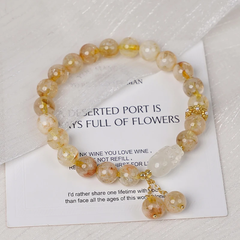 单圈天然黄塔晶柠檬水晶貔貅素圈女手串手链多样性发一-9107