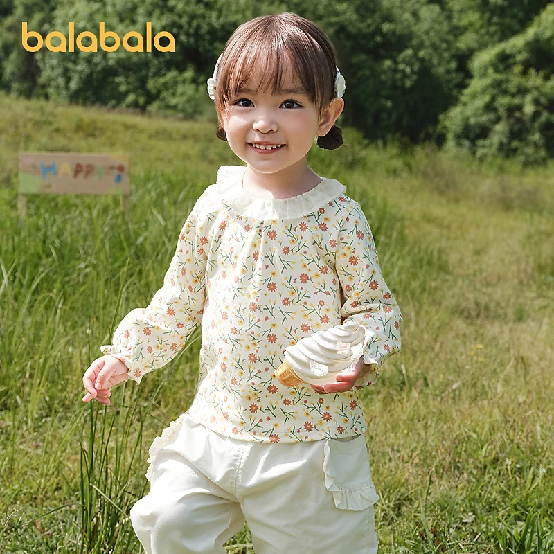 巴拉巴拉宝宝长袖t恤甜美碎花上衣打底衫女童装新款秋装翻领