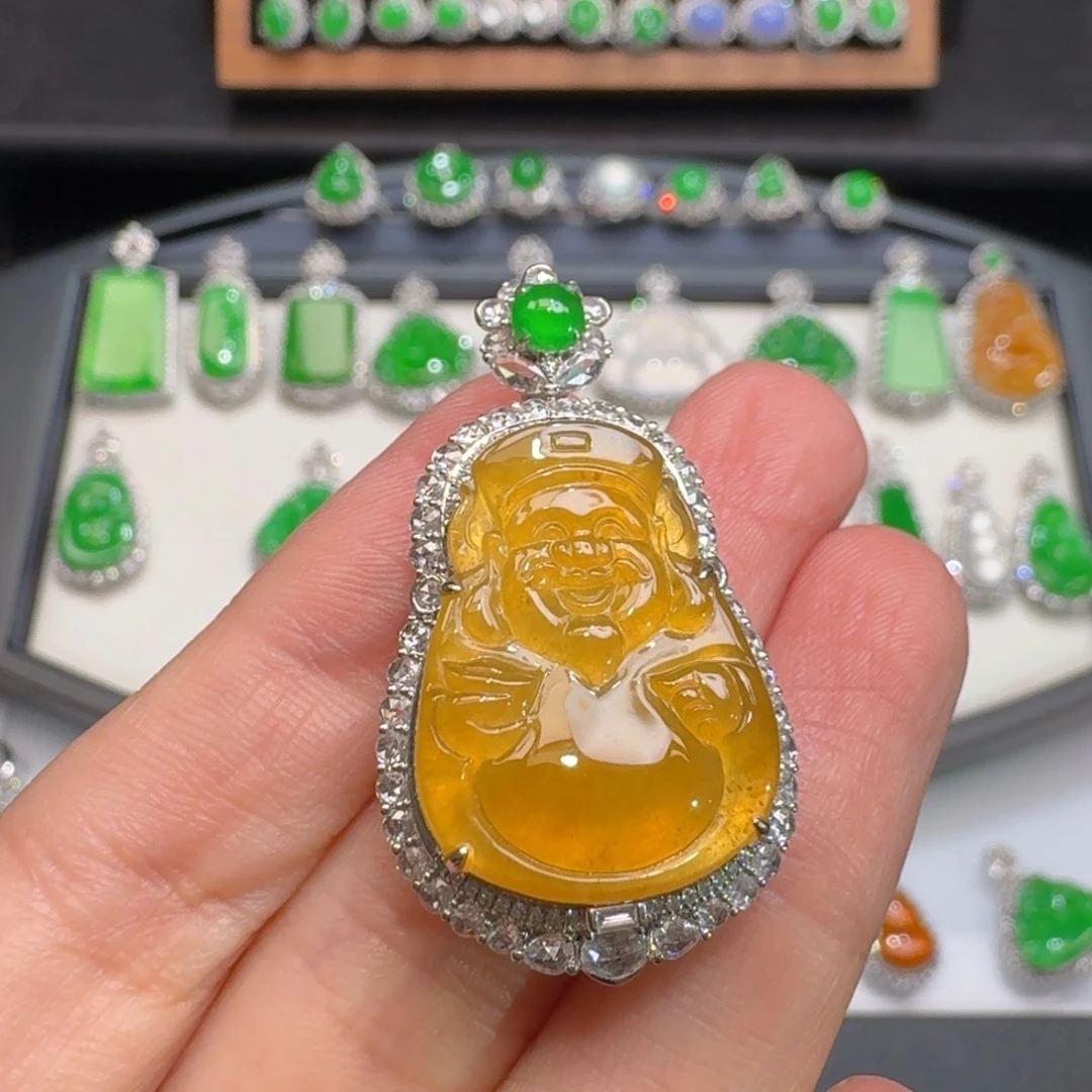 颈饰18K金镶嵌翡翠48小时鉴赏期