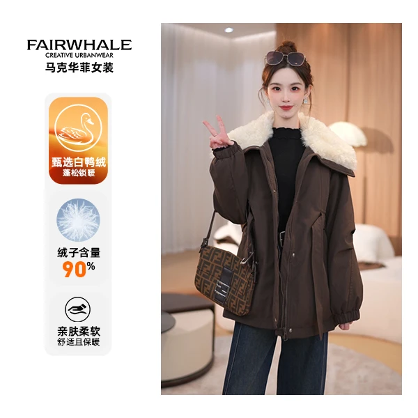 【羽绒风衣】马克华菲女士时尚毛领翻领收腰保暖羽绒服FW25H753 qq