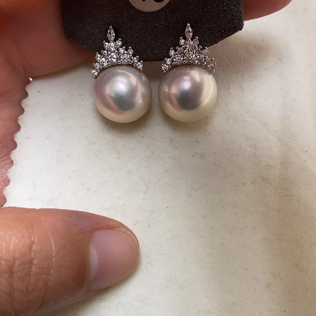 银S925镶嵌淡水珍珠耳饰