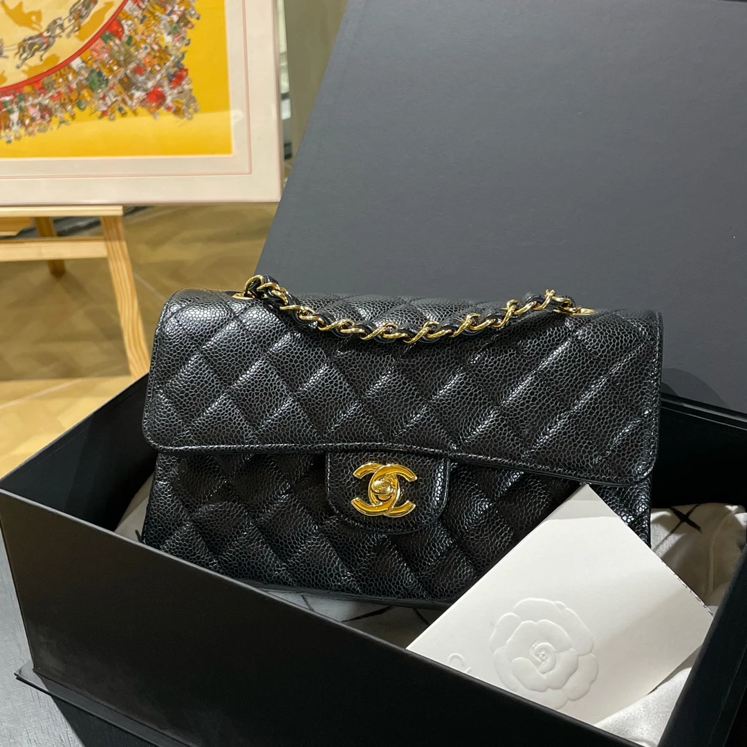 99新 Chanel/香奈儿 黑金小号cf荔枝皮/602