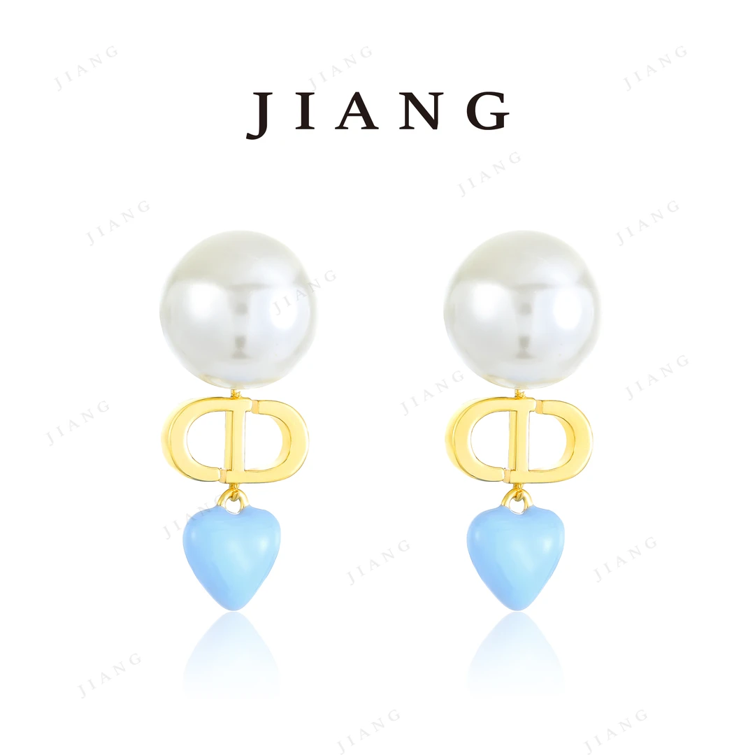铜合金仿珍珠耳饰 时尚百搭耳环粉/蓝耳环 4562