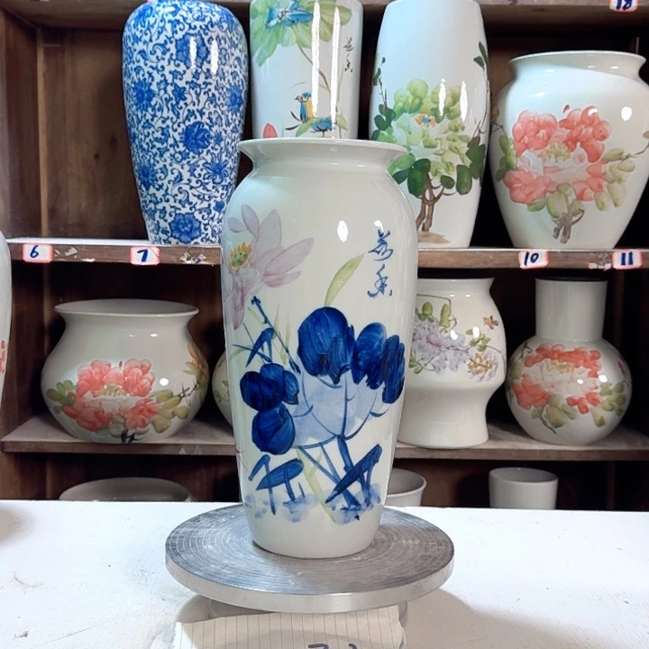 瓶高32青花荷花新款新款陶瓷