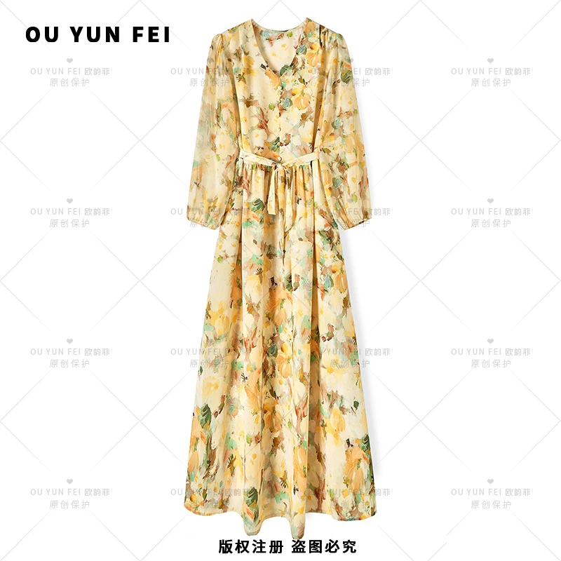 高级感连衣裙女新款气质显瘦穿搭时尚洋气印花长裙HY1321