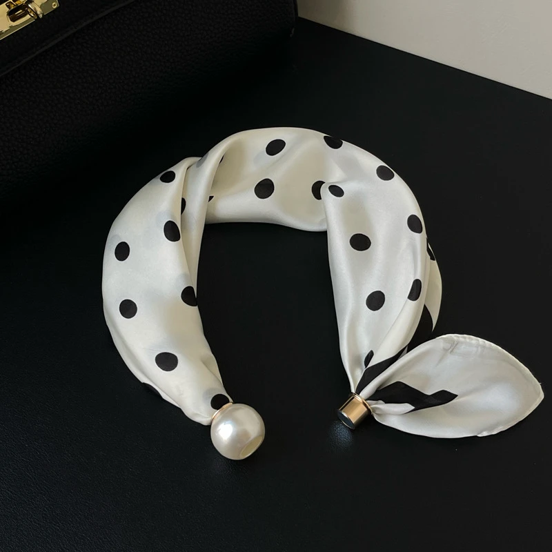 法式波点春夏季薄款珍珠项链磁吸扣懒人丝巾女吊坠围脖锁骨链丝巾