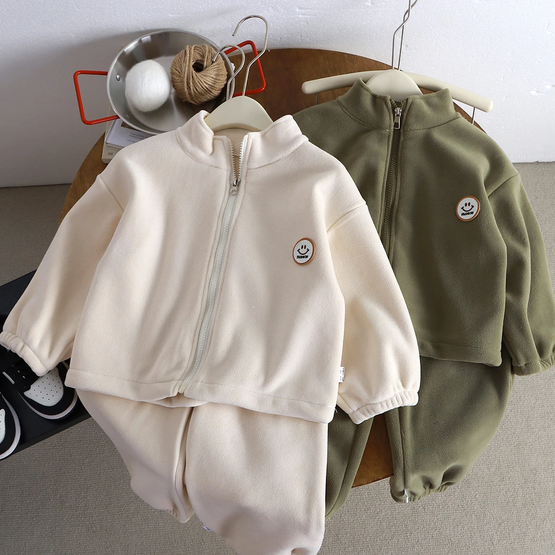 儿童双面奥粒绒套装秋冬季加绒两件套婴幼儿小童保暖外套韩版