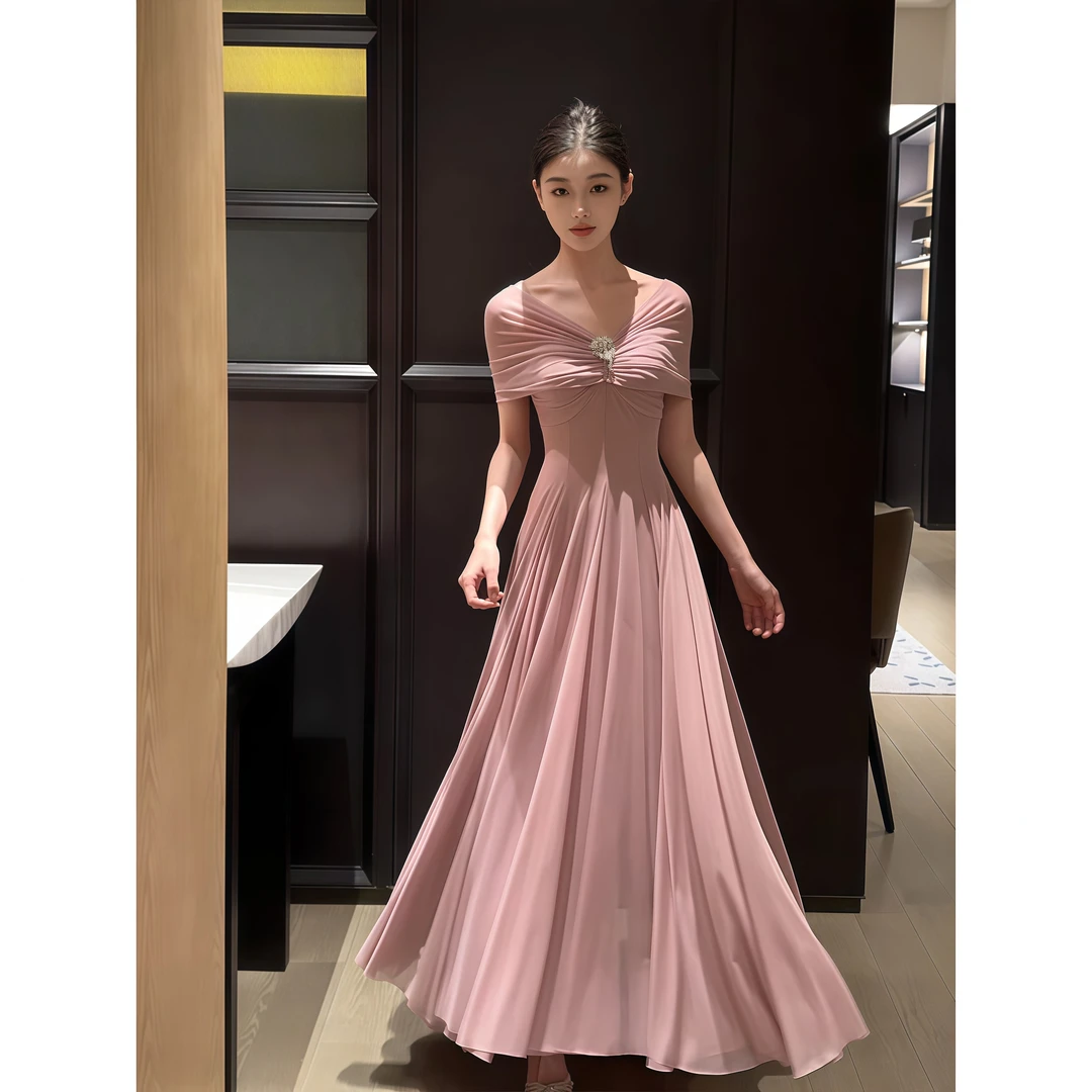 时尚温柔甜美白月光网纱一字肩连衣裙女夏季高级感收腰仙女长裙子