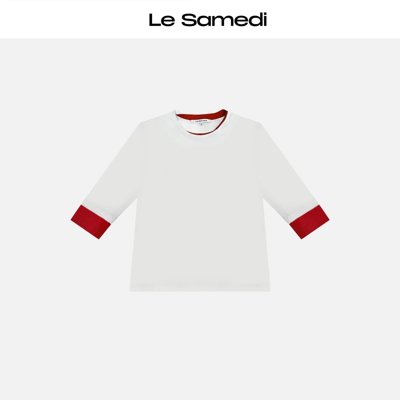 Le Samedi【热辣骑士】 时髦翻倍 运动撞色七分无缝圆领T恤