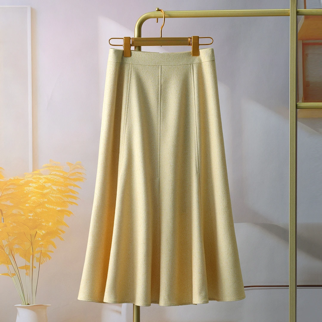 氛围感黄色小香风半身裙伞裙女秋冬2025新款遮肉显瘦大摆裙中长款