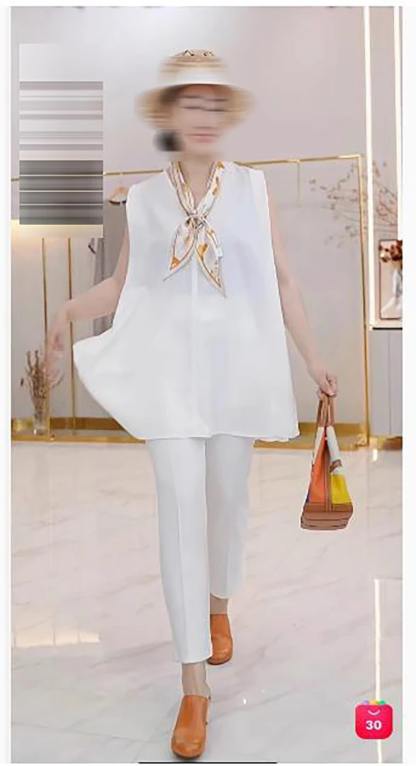 亚麻立体黑白设计感V领无袖宽松百搭背心